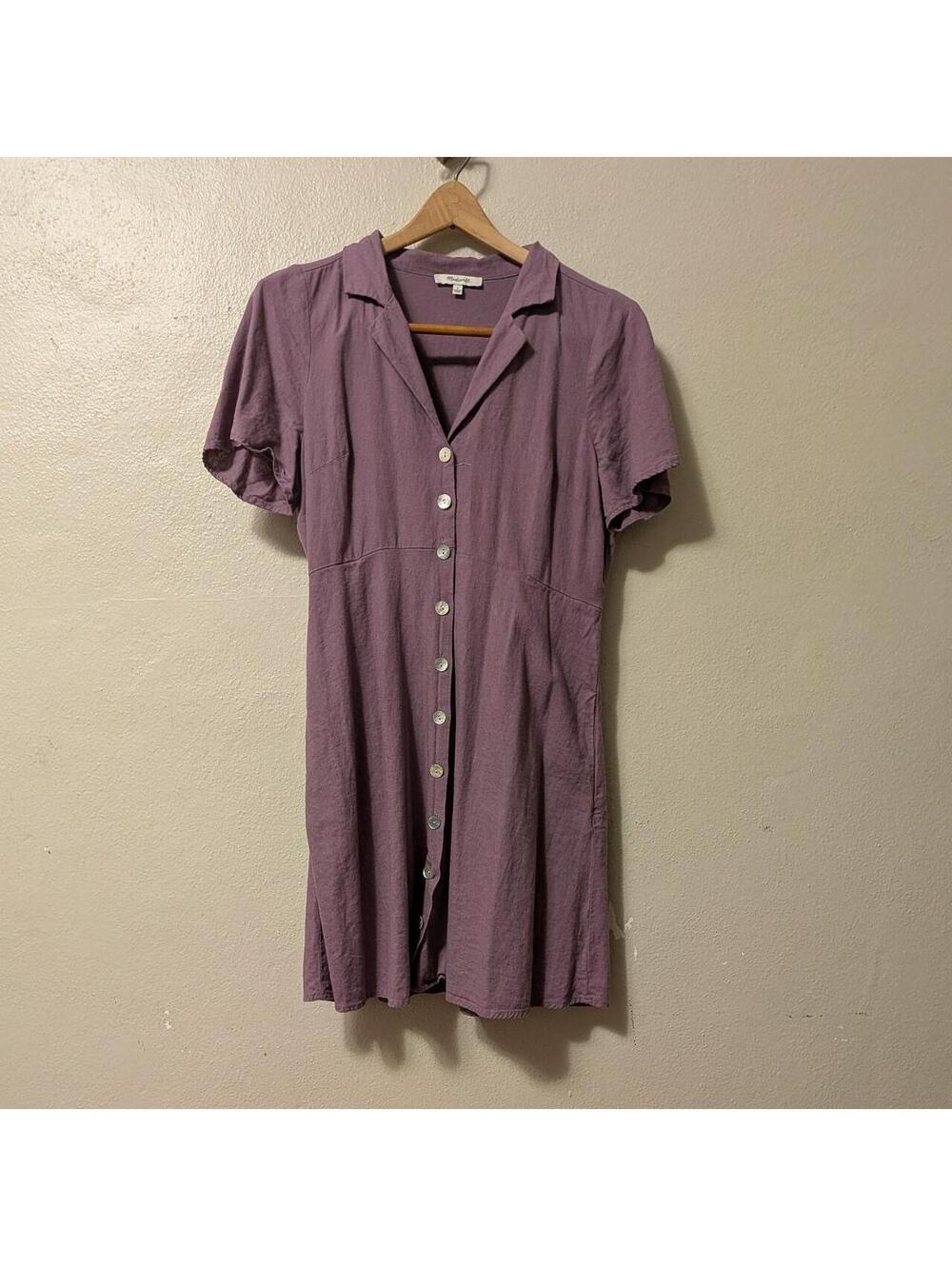 Madewell Kacie Button Front Dress Dusty Purple Linen Blend Size 8